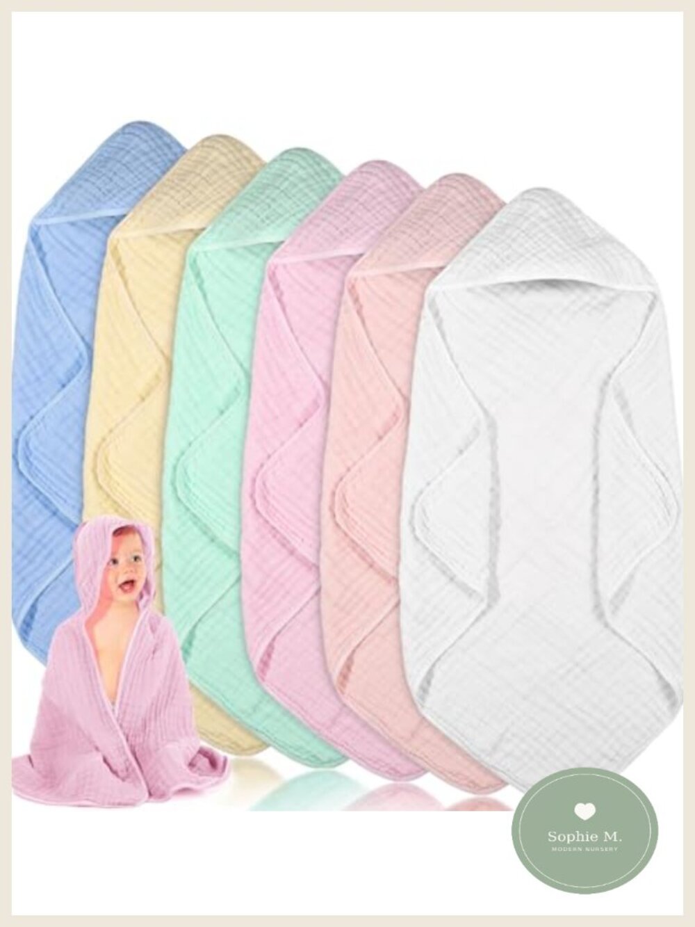 6 Pc Muslin Hooded Baby Towels Cotton 32x32 Bath Blanket